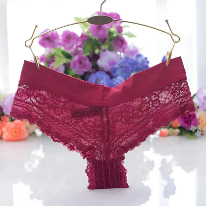 Burgundy Lace Knickers with Wide Band