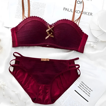 Burgundy Lace Lingerie Set with Bows