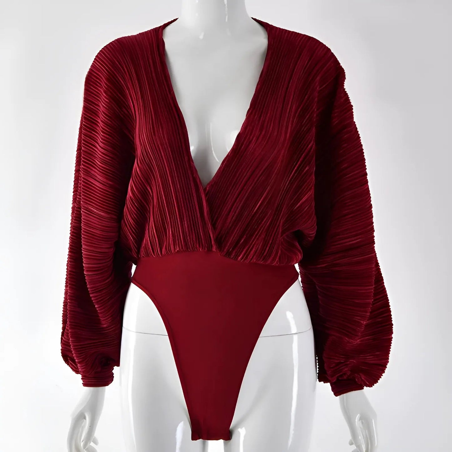 Burgundy Lace Pleated Bodysuit