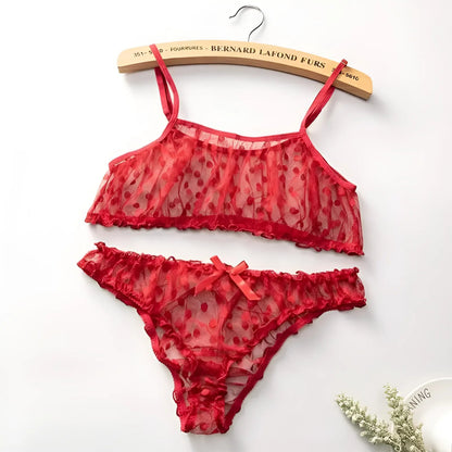 Burgundy Lace Polka Dot Lingerie Set