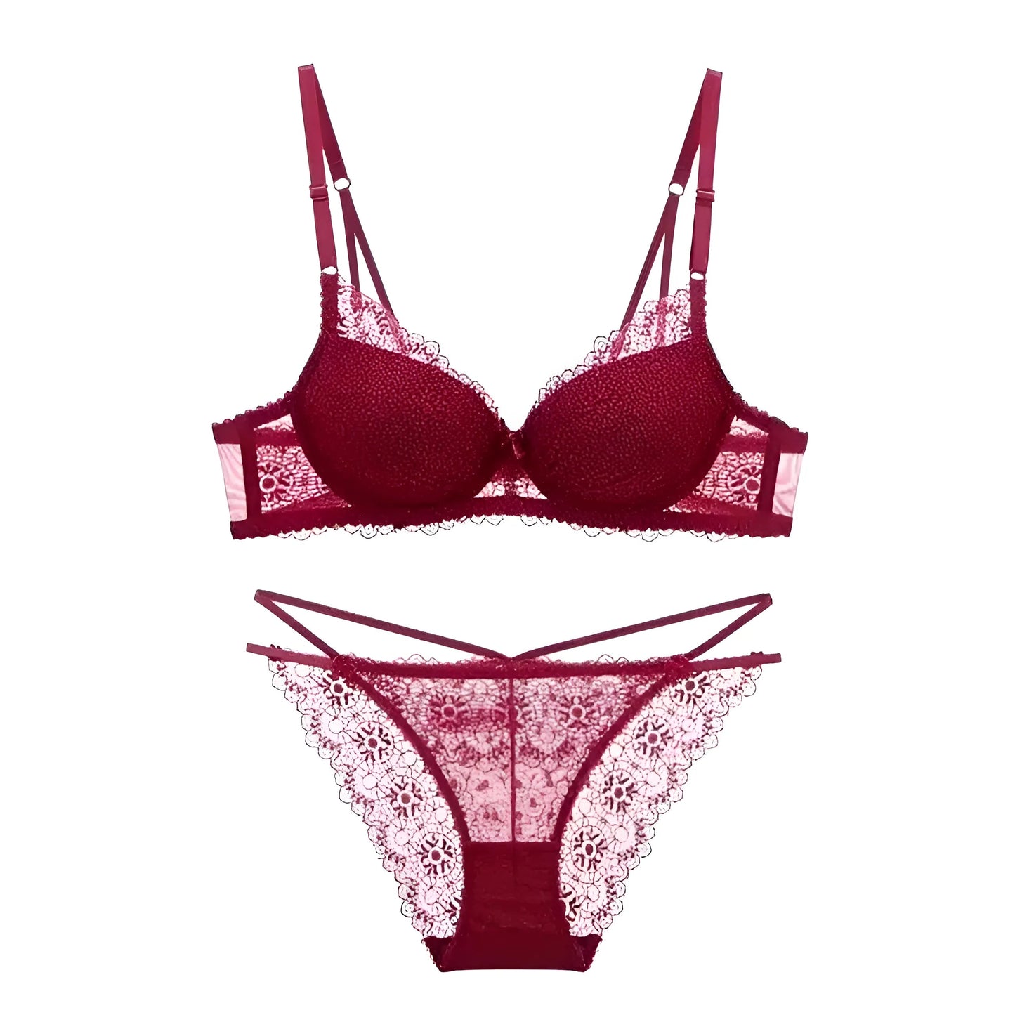 Burgundy Lace Set with Decorative Straps