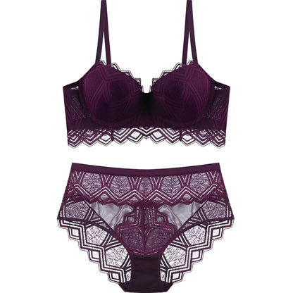 Burgundy Lace Trim Lingerie Set