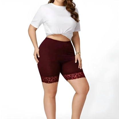 Burgundy Lace Trim Shaping Shorts