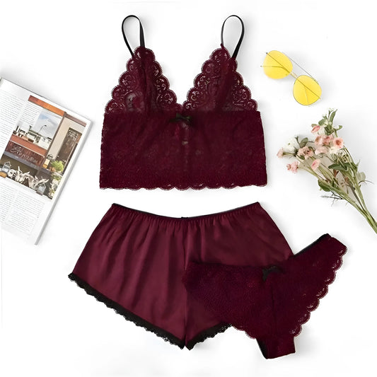 Burgundy Lace Women's Pyjama Set