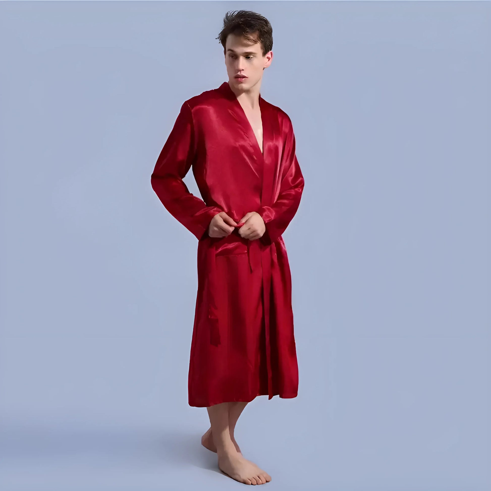 Burgundy Men's Satin Robe