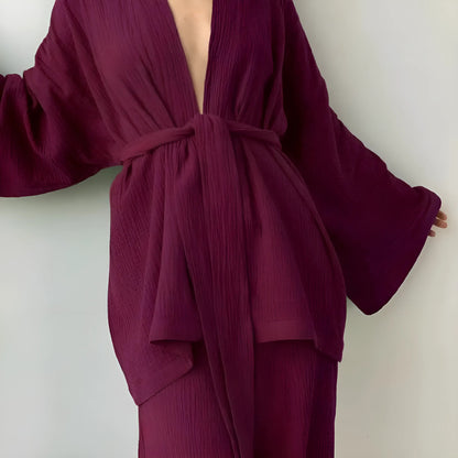 Burgundy Muslin Pyjama with Tie Detail