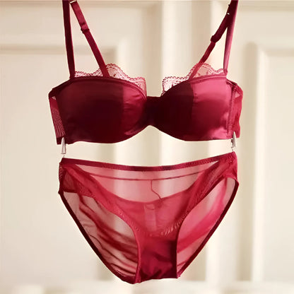 Burgundy Satin Lace Lingerie Set