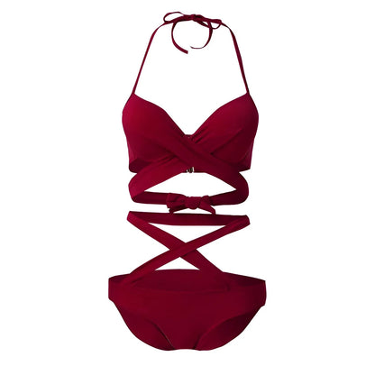 Burgundy Two-Piece Swimsuit with Straps