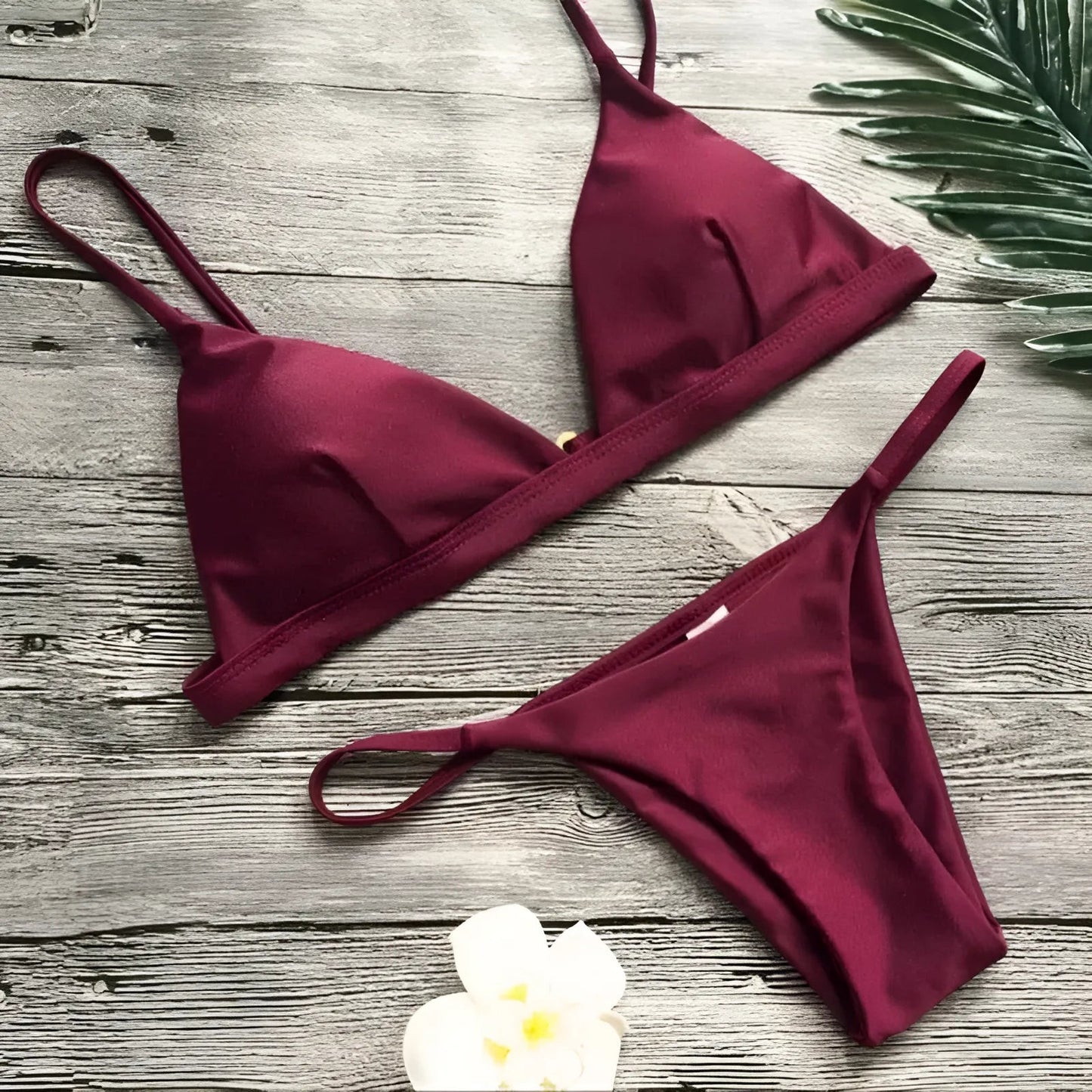 Burgundy Two-Piece Triangle Cup Bikini Set