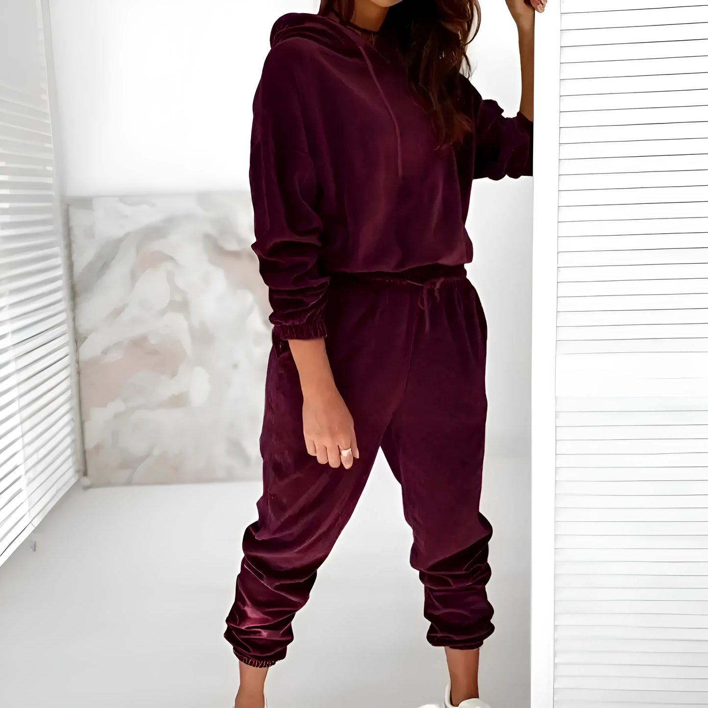 Burgundy Velvet Tracksuit Set