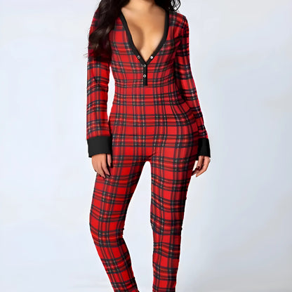 Burgundy Women's Christmas Print One-Piece Pyjama