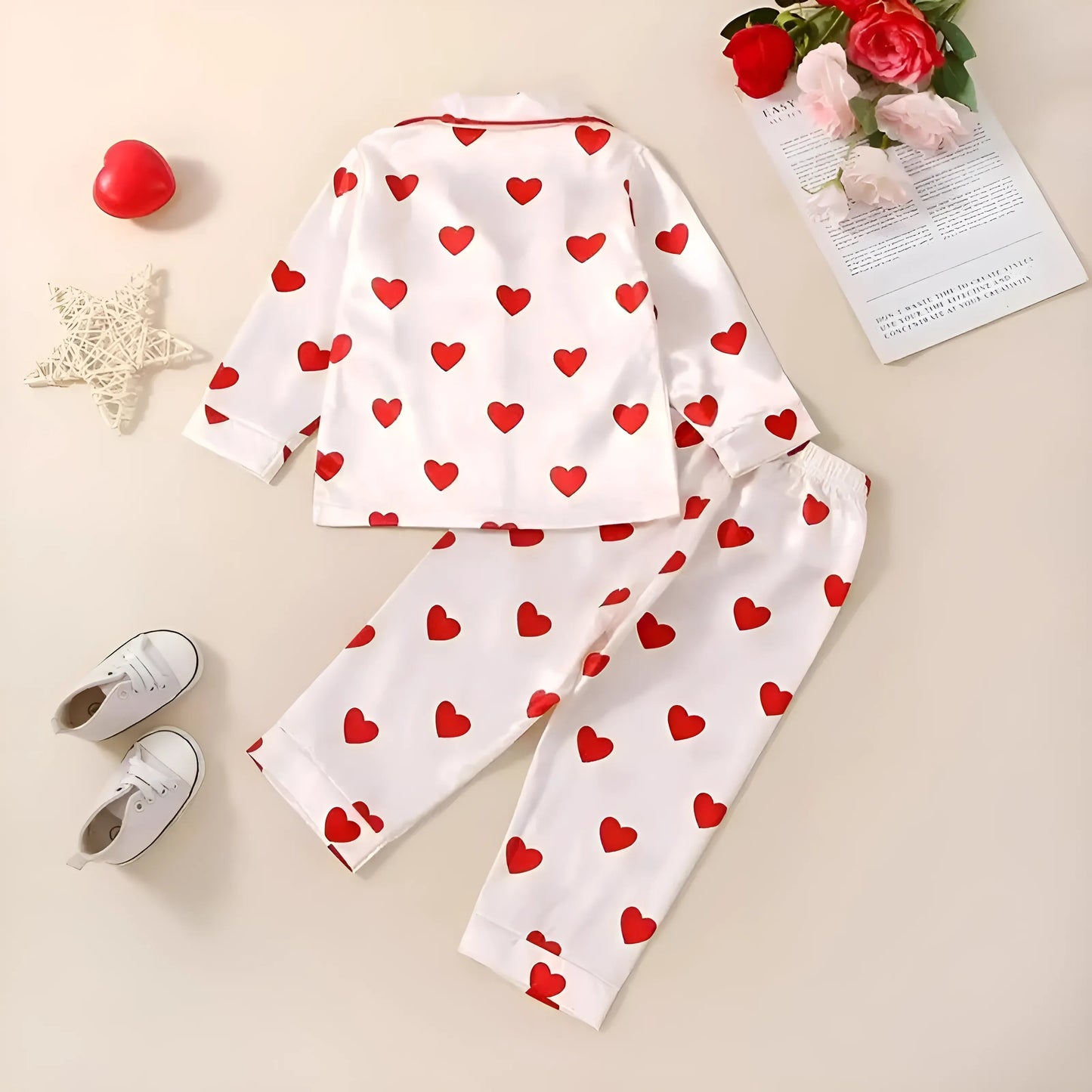  Children's Long Sleeve Heart Print Pyjamas