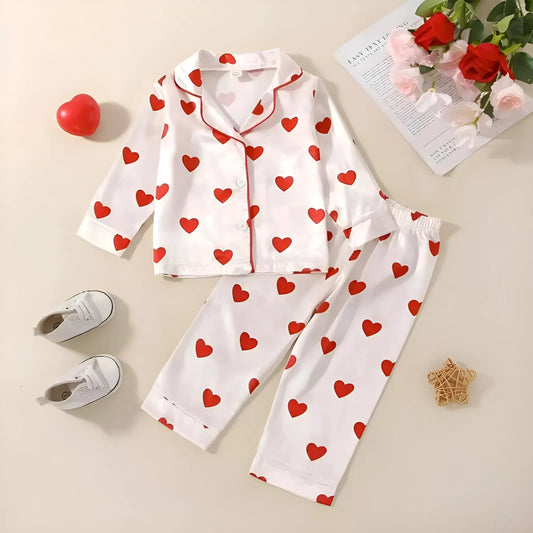  Children's Long Sleeve Heart Print Pyjamas