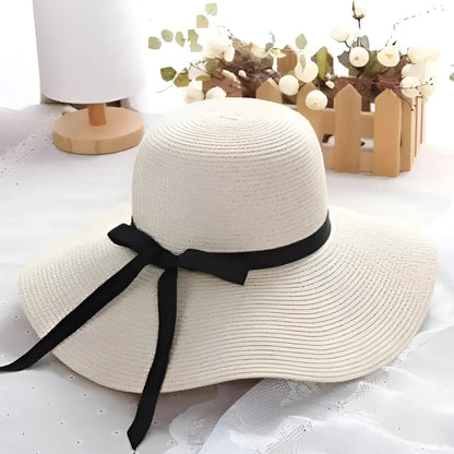 Cream Beach Hat with Bow