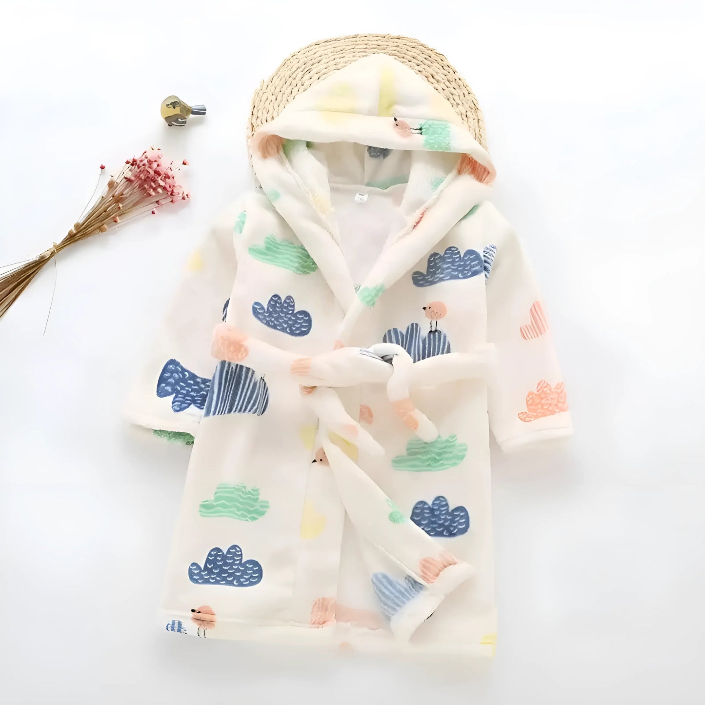 Cream Children's Patterned Bathrobe