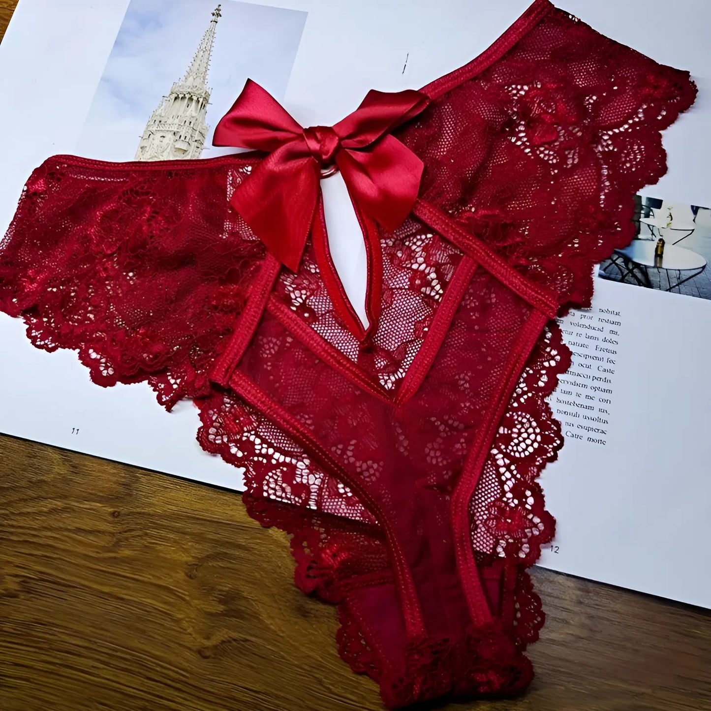 Lace Briefs with Cut-Out and Bow Detail