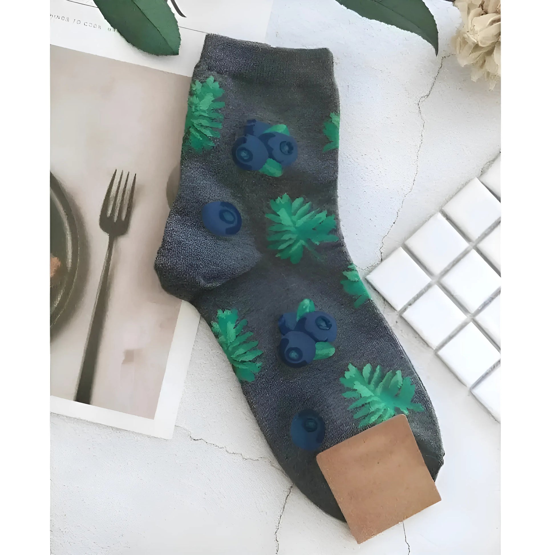 Dark Grey Long Socks with Colourful Prints