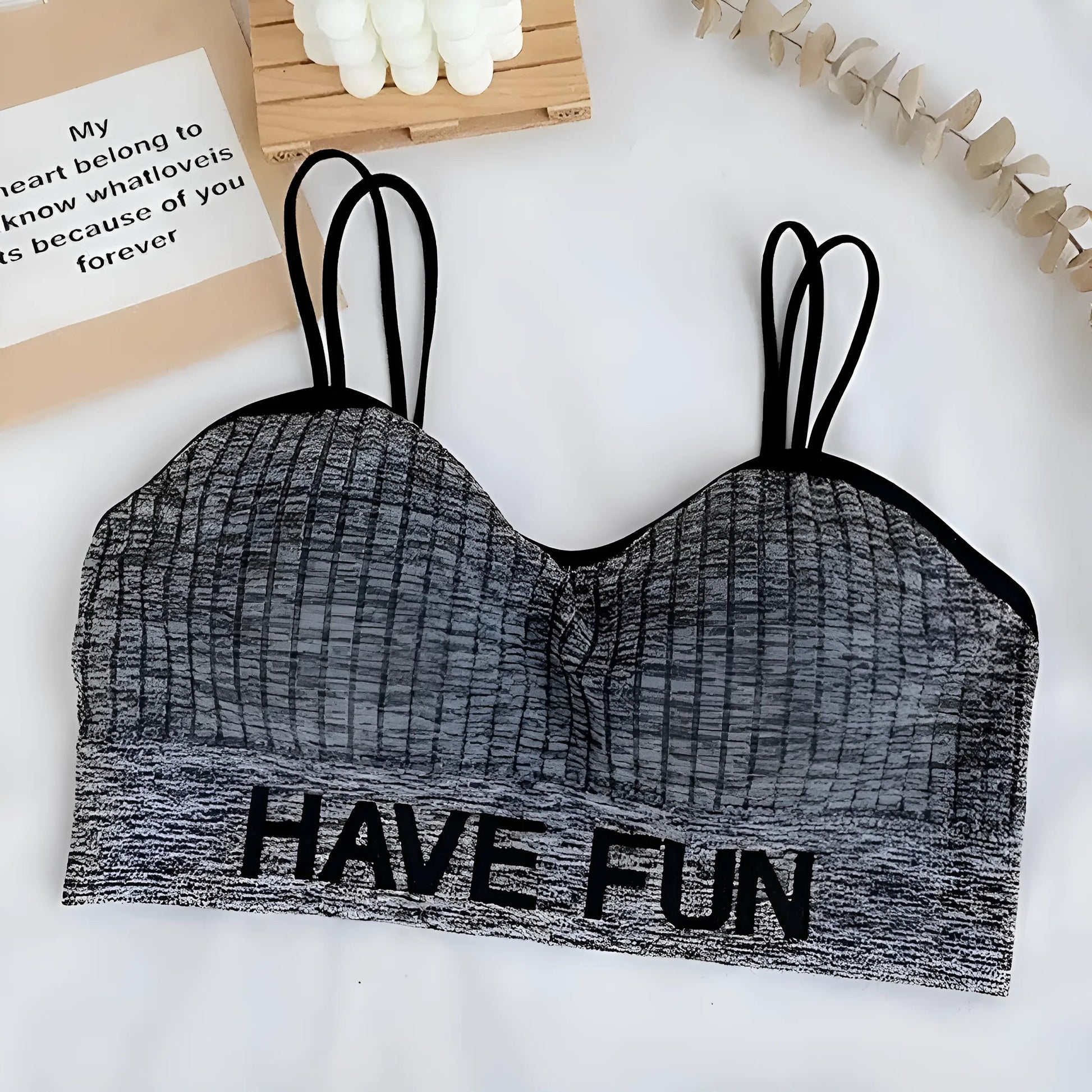 Dark Grey Striped Sports Bra