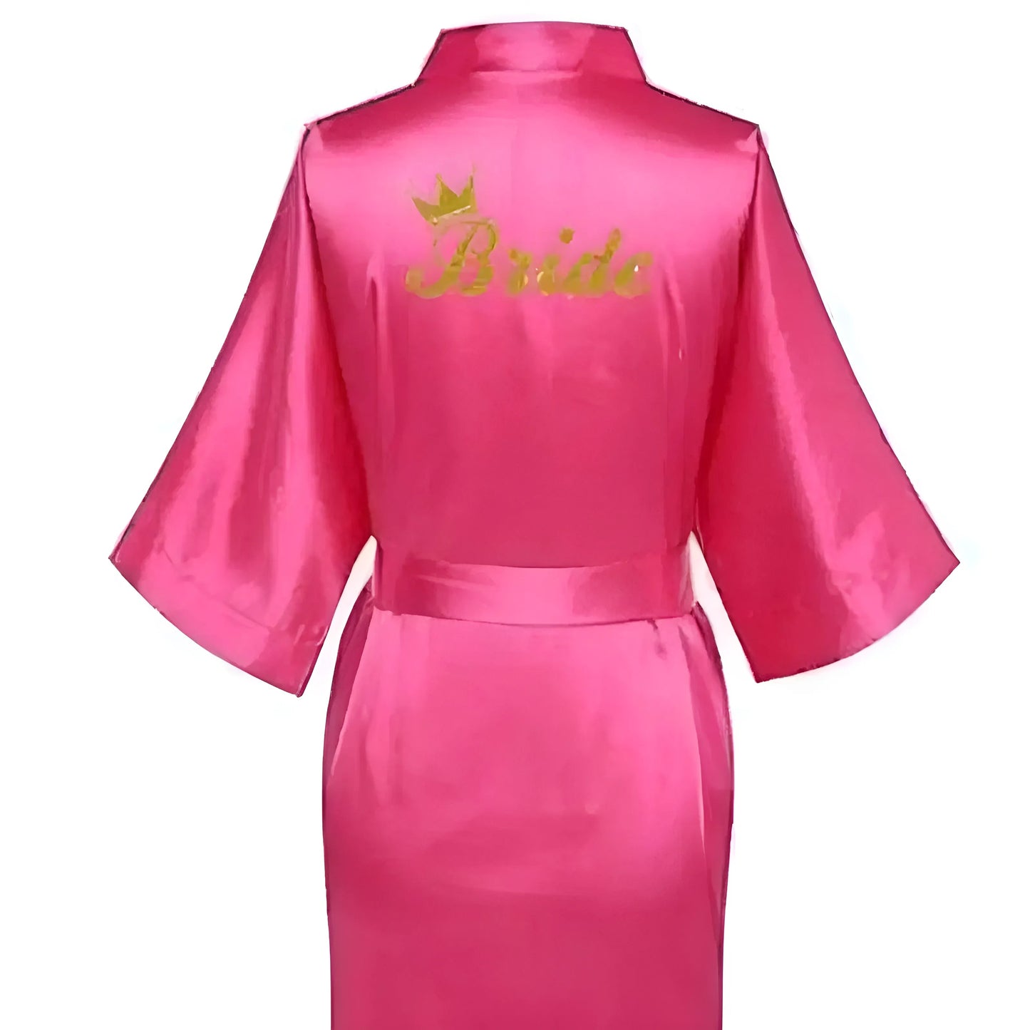 Dark Pink Satin Bridal Robe with "Bride" Embroidery