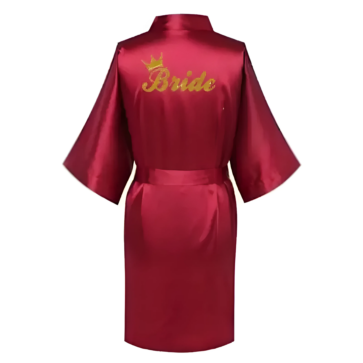 Dark Red Satin Bridal Robe with "Bride" Embroidery