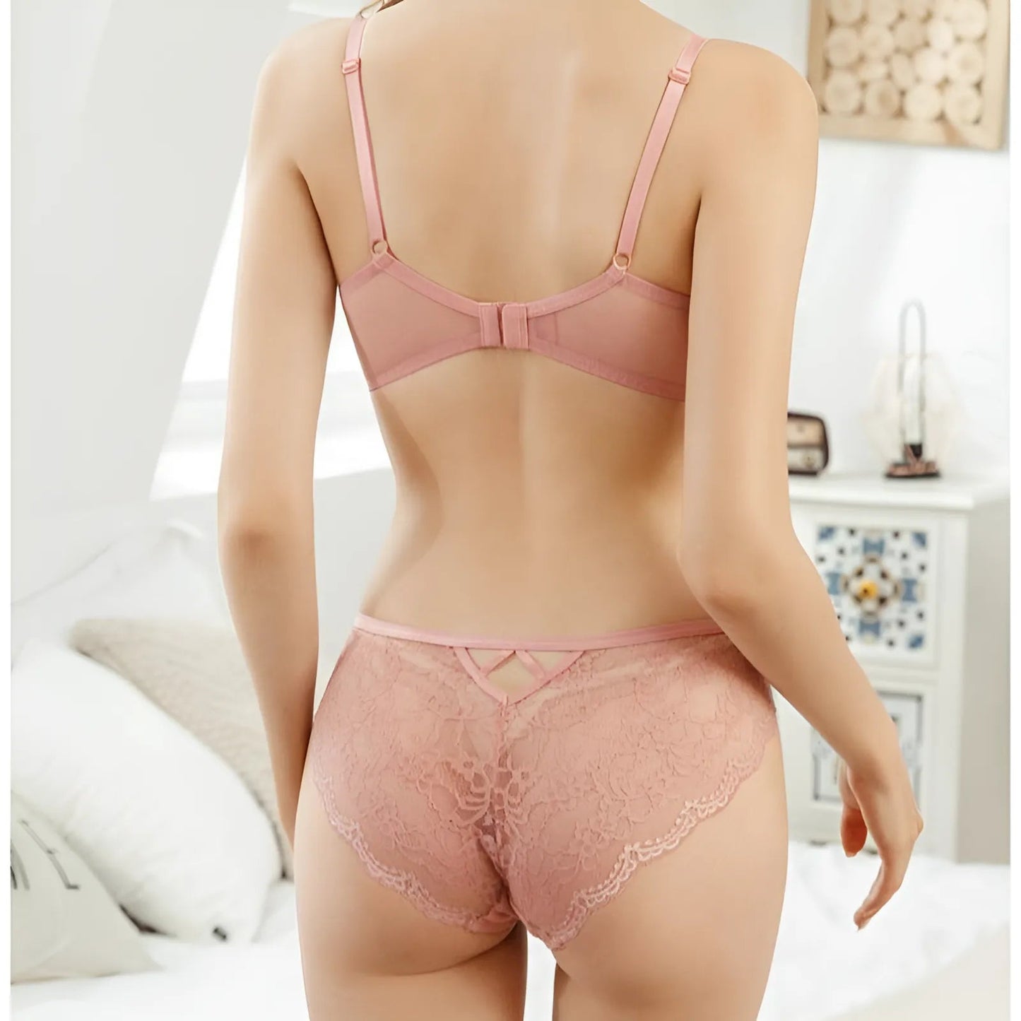  Delicate Lace Lingerie Set with Decorative Straps on the Décolletage