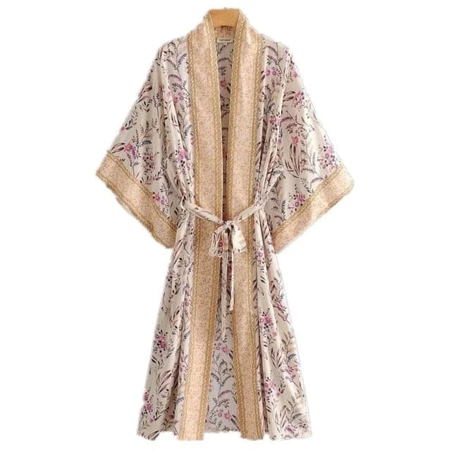 Embellished beach kimono - beige / universal