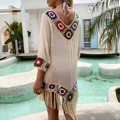  Embroidered Beach Dress with Fringes