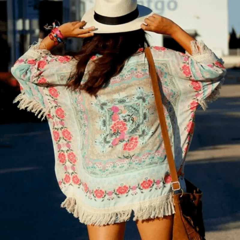 Fringed beach kimono