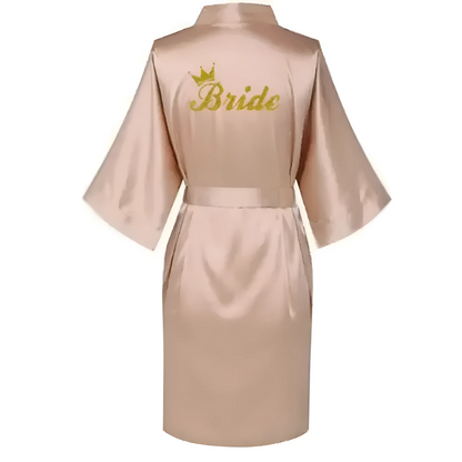 Gold Satin Bridal Robe with "Bride" Embroidery