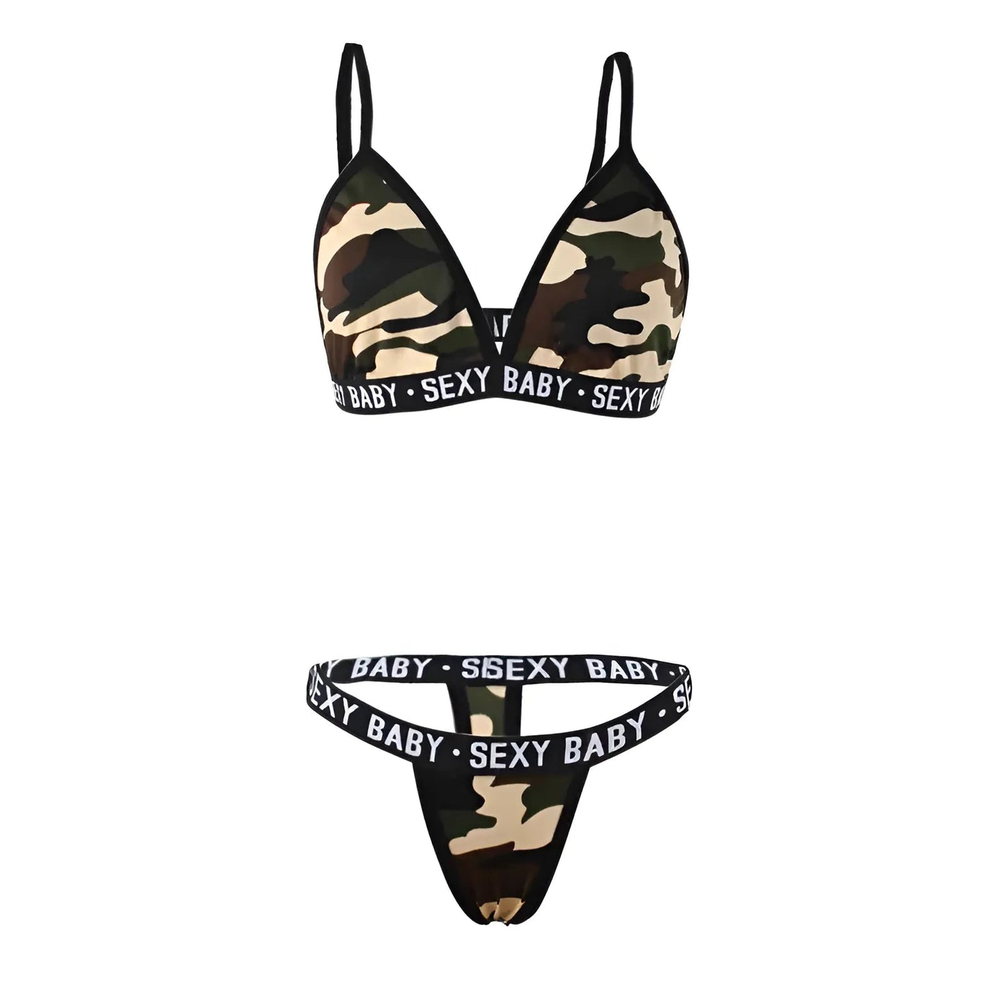 Green Camo Print Lingerie Set