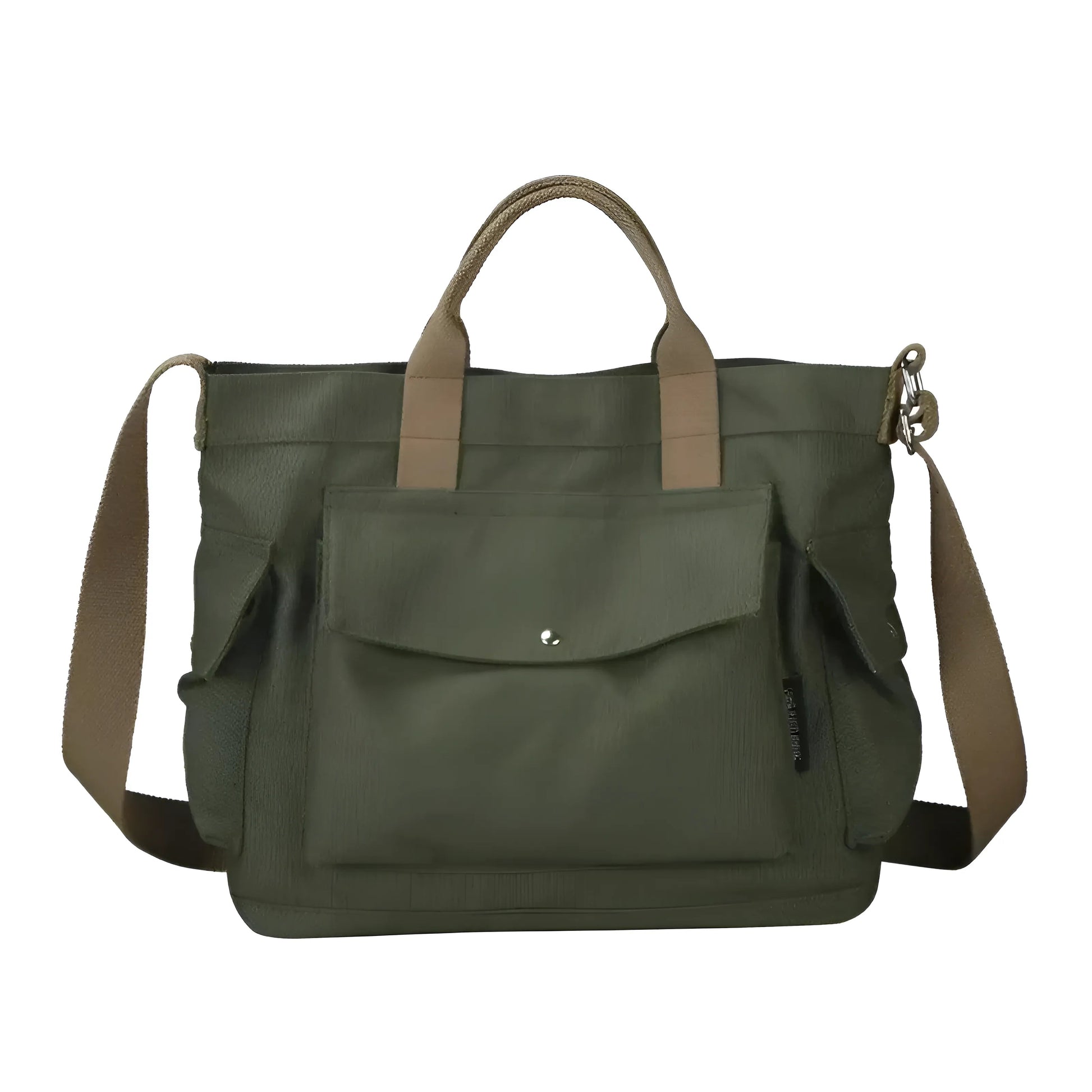 Green Canvas Tote Bag with Pockets