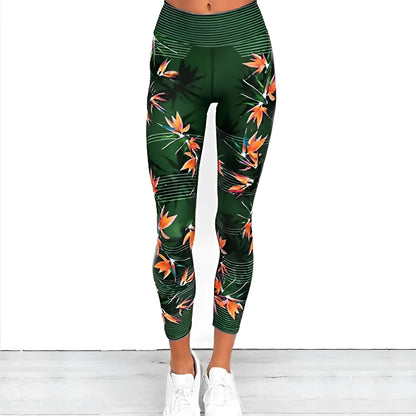 Green Floral Print Sports Leggings