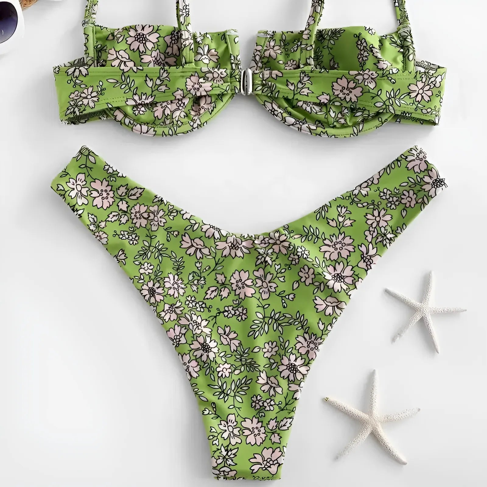 Green Floral Print Two-Piece Swimsuit