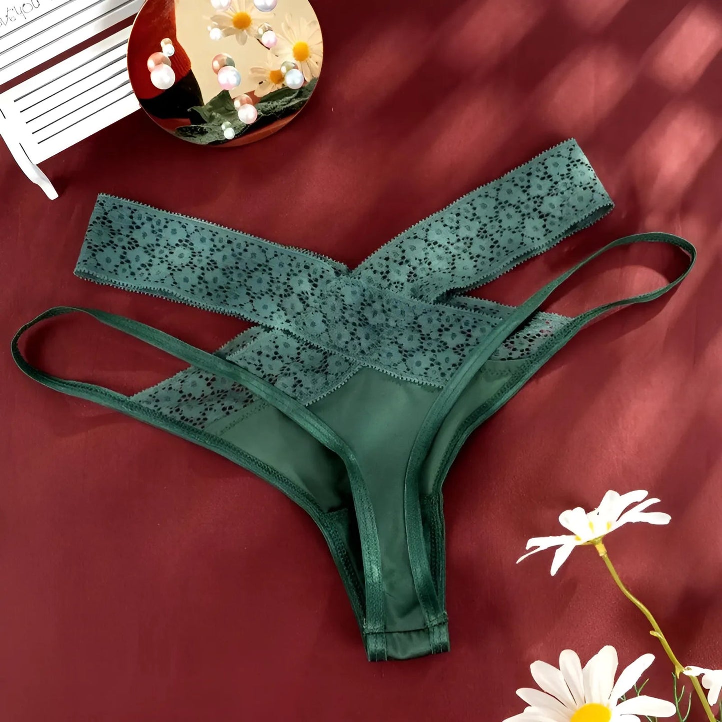 Green Lace Knickers with Decorative Back