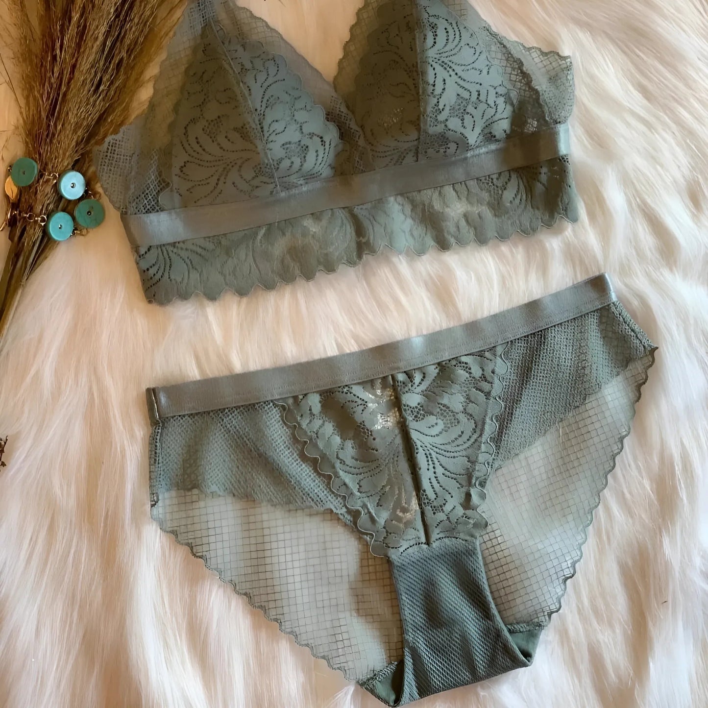 Green Lace Lingerie Set