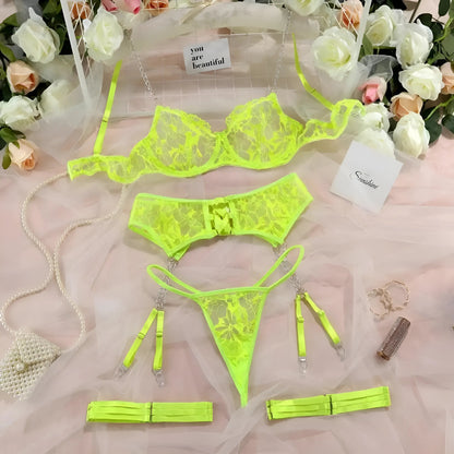 Green Lace Lingerie Set with Chains