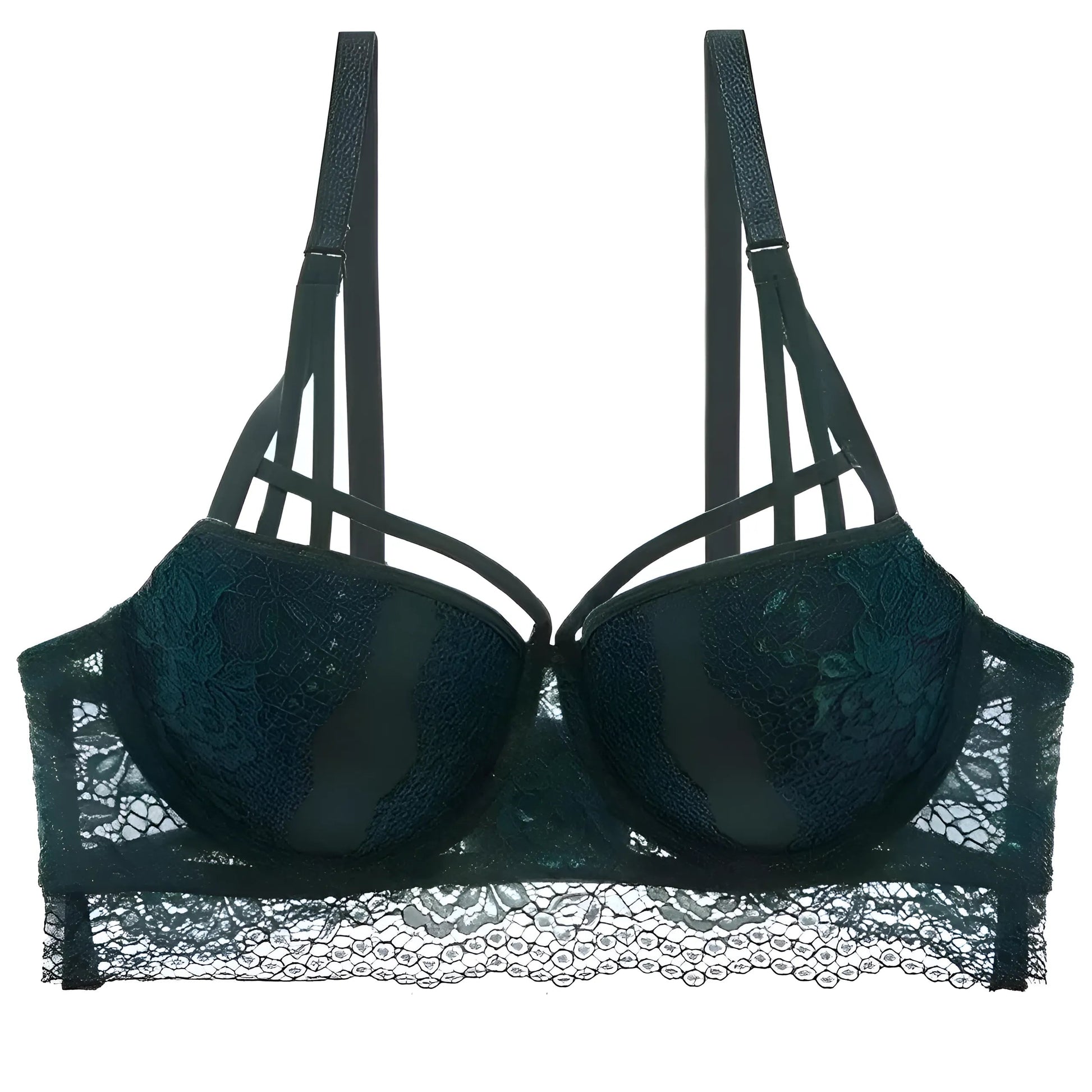 Green Lace Push-Up Bra with Decorative Straps