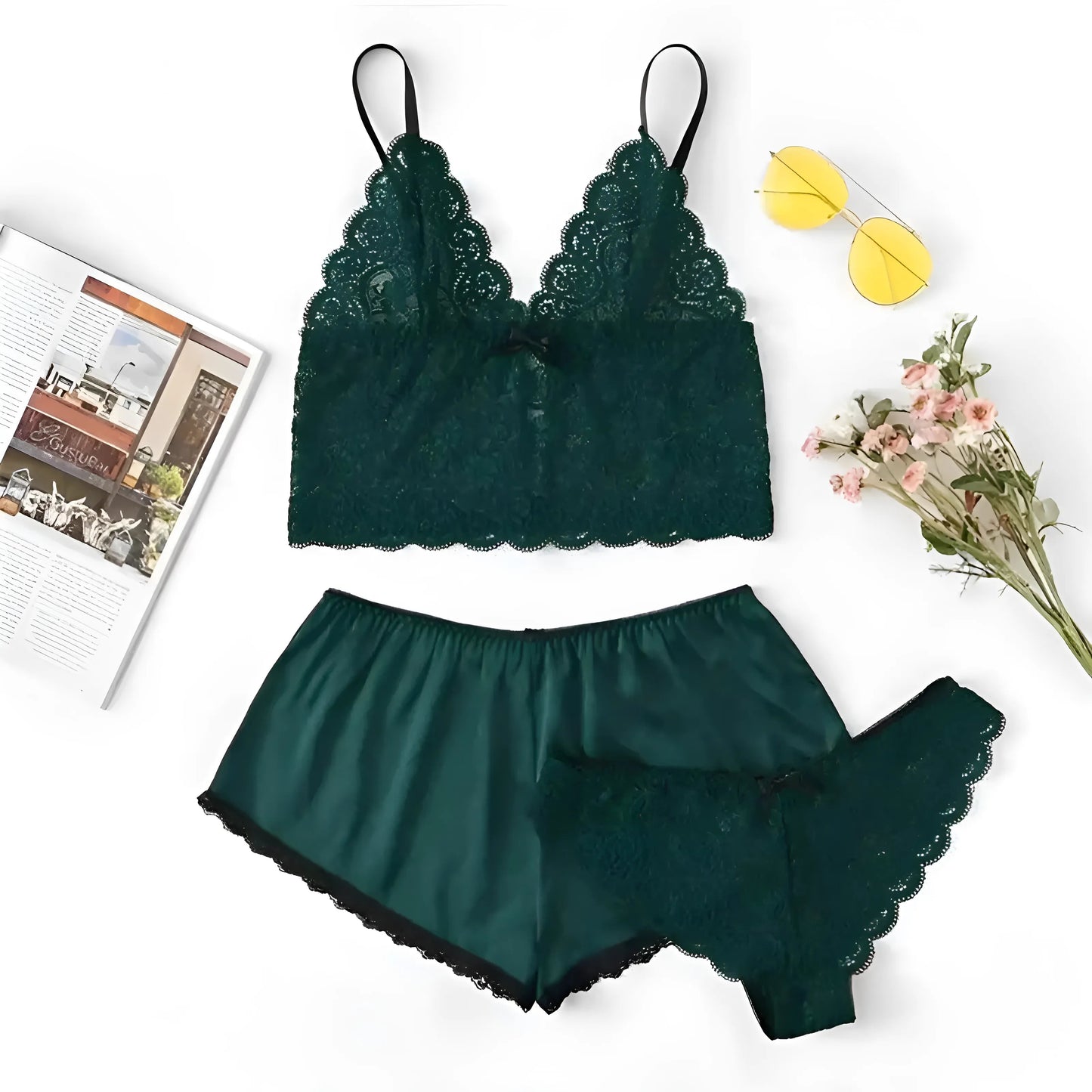 Green Lace Women's Pyjama Set