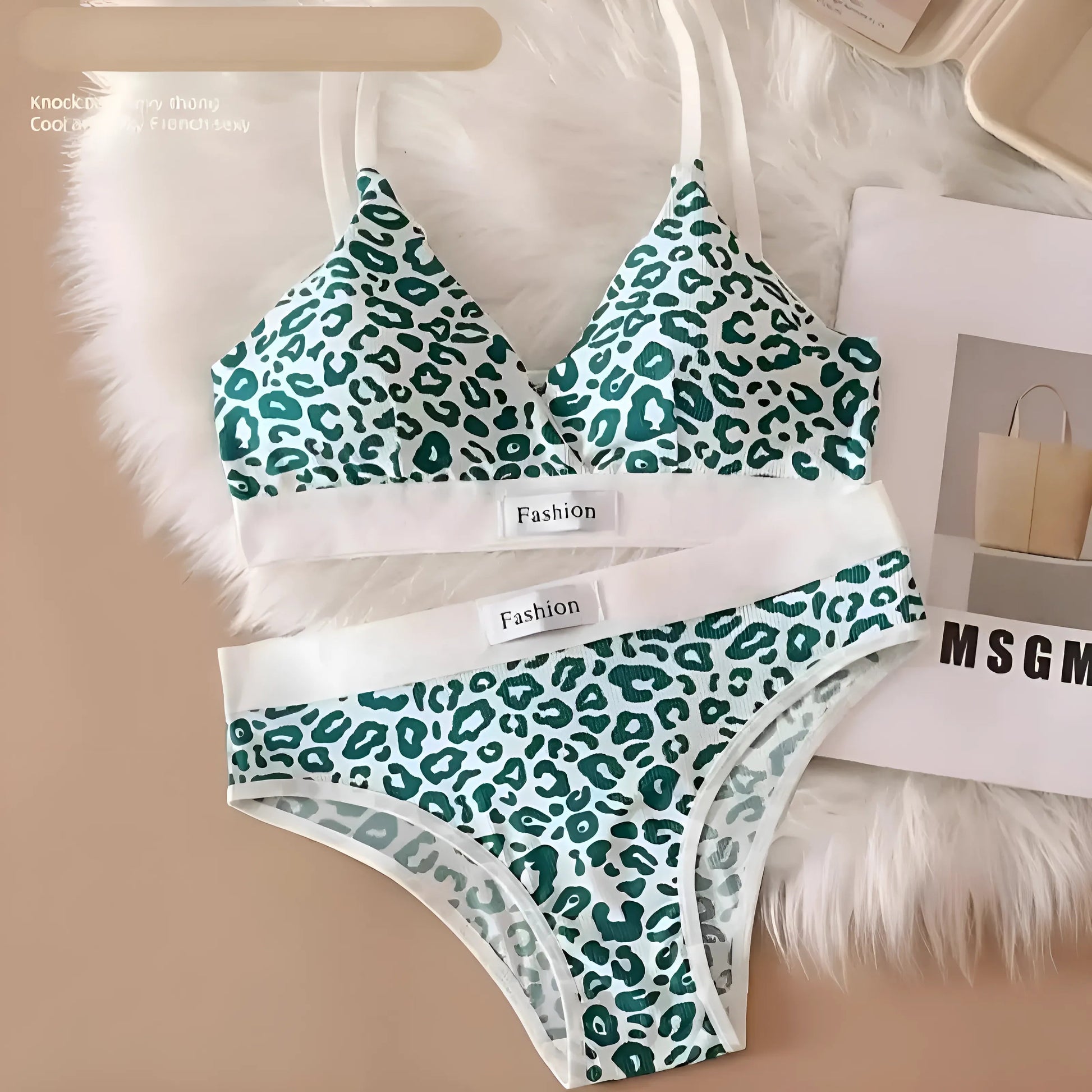 Green Leopard Print Lingerie Set