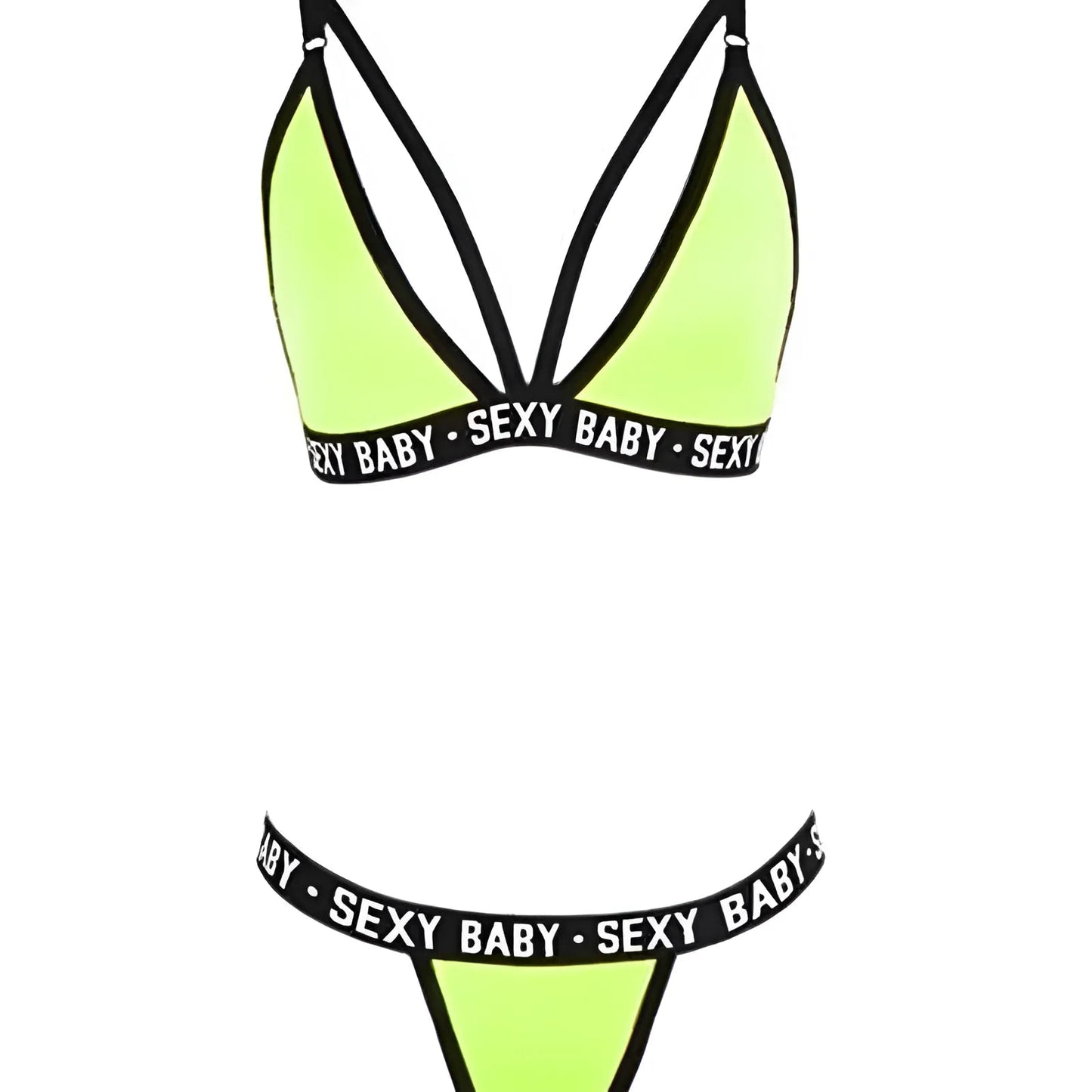 Green Lingerie Set with "Sexy Baby" Print