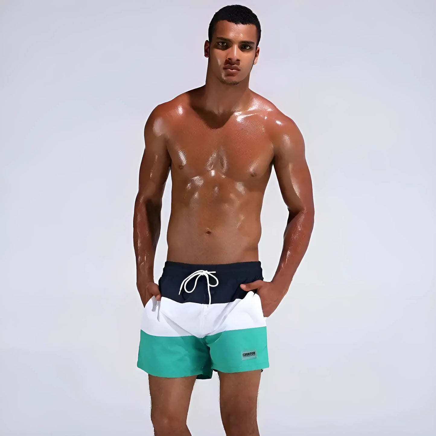 Green Men's Swim Shorts in Wide Stripes