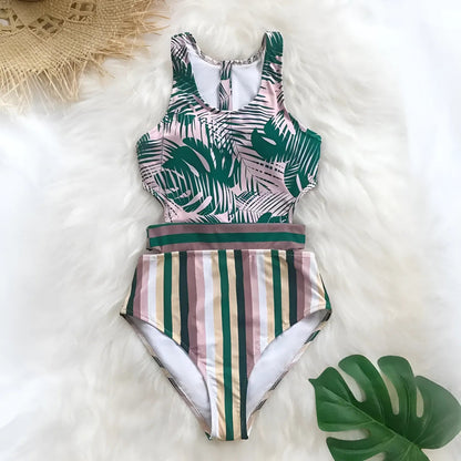 Green One-Piece Swimsuit with Cut-Outs