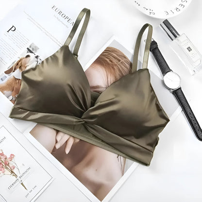 Green Satin Bralette Bra