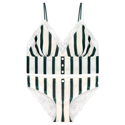 Green Striped Lingerie Set