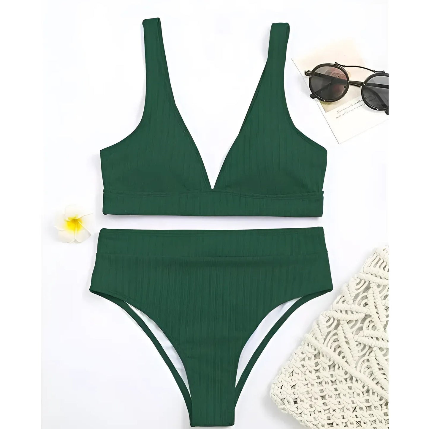 Green Striped Two-Piece Swimsuit