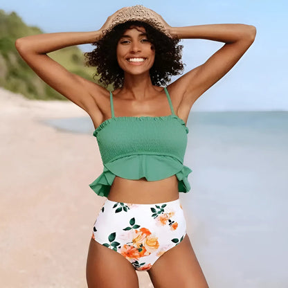 Green Two-Piece Ruffled Bikini Set