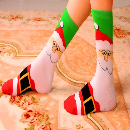 Green-White Long Christmas Patterned Socks