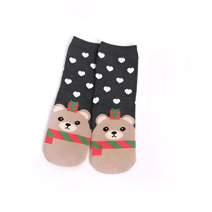 Grey-Brown Ankle Socks with Festive Patterns