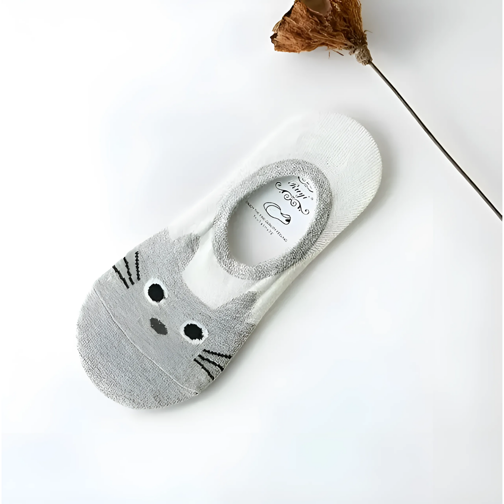 Grey Cat Print Ankle Socks