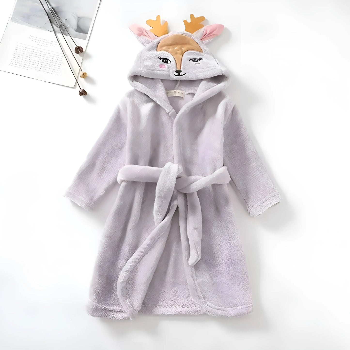 Grey Children's Dressing Gown with Fawn Design